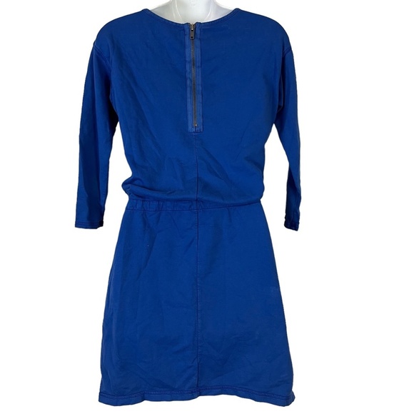 GH BASS & CO Blue Blouson 3/4 Sleeve Knit Mini 100% Cotton Drawstring Dress  XS - Picture 7 of 15